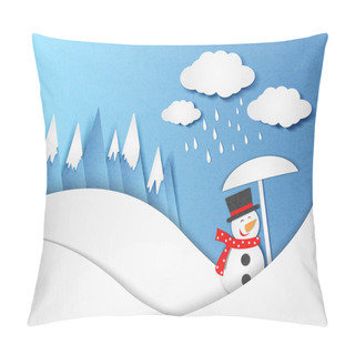 Personality  A Snowman With An Umbrella In The Rain Pillow Covers