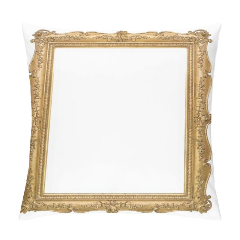Personality  Golden frame for paintings, mirrors or photo isolated on white background pillow covers