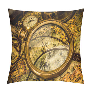 Personality  Vintage Magnifying Glass Lies On An Ancient World Map Pillow Covers