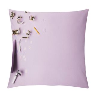 Personality  Top View Of Party Hat And Confetti Pieces On Violet Surface Pillow Covers