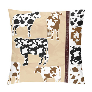 Personality  Set Of Five Cow Silhouettes With Seamless Texture Pillow Covers