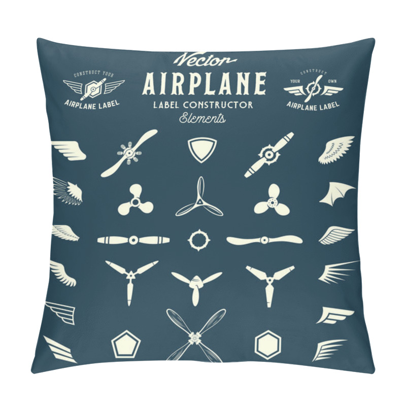 Personality  Abstract Vector Airplane Labels or Logos Construction Elements. On Blue Background pillow covers