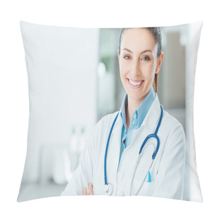Personality  Confident Female Doctor Posing In Her Office Pillow Covers