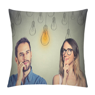 Personality  Cognitive Skills Male Vs Female. Man And Woman Looking At Light Bulb  Pillow Covers