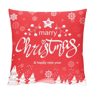 Personality  Merry Christmas Hand Drawn Lettering. Xmas Cursive Calligraphy. Christmas Lettering With Golden Stars. Banner, Postcard, Poster Design Element. Vector Illustration EPS10 Pillow Covers
