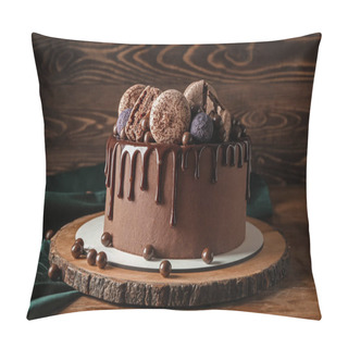 Personality  Sweet Chocolate Cake On Wooden Table Pillow Covers