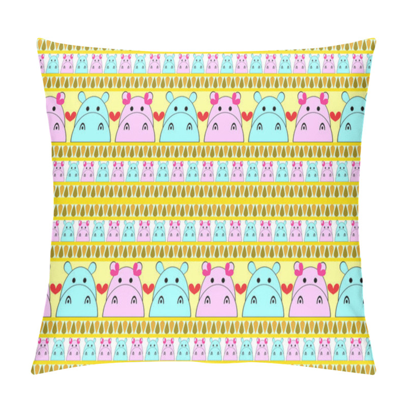Personality  seamless pattern multicolored hippo cartoon character on yellow background pillow covers