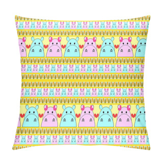Personality  Seamless Pattern Multicolored Hippo Cartoon Character On Yellow Background Pillow Covers