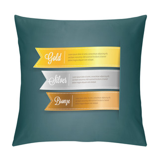 Personality  Vector Silky Ribbon Tags Collection. Gold, Silver, Bronze Pillow Covers