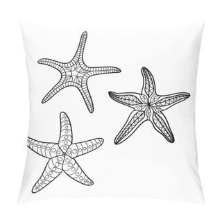 Personality  Hand Drawn Starfish  In Black Outline On Off-white Background Pillow Covers