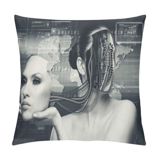 Personality  Adult Pretty Woman Stylish Portrait. Skin Texture Saved Pillow Covers