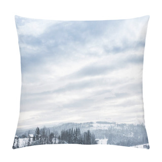 Personality  Scenic View Of Snowy Carpathian Mountains And Cloudy Sky In Winter  Pillow Covers