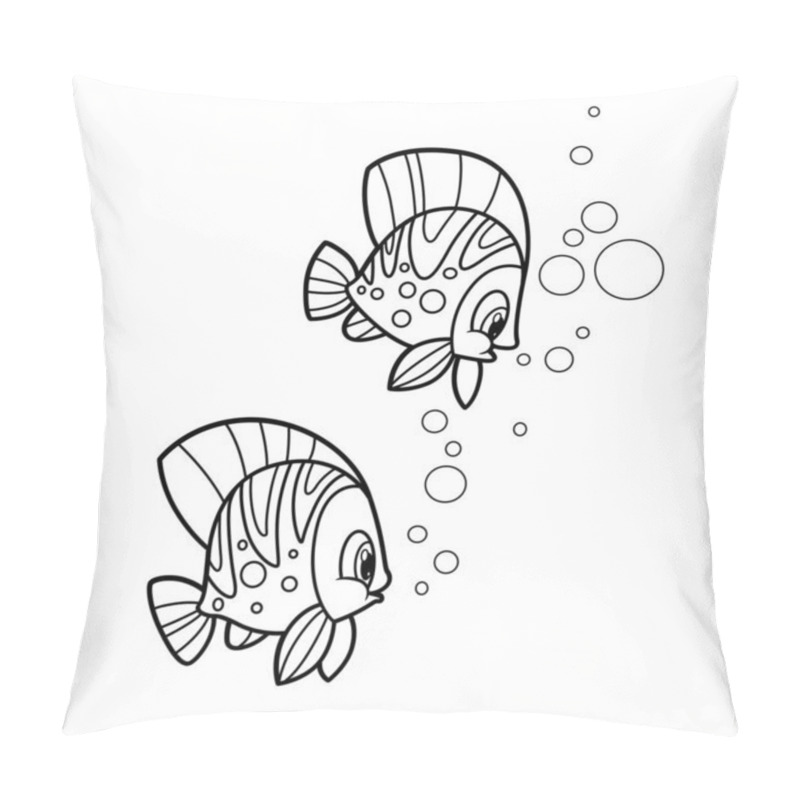 Personality  Cute cartoon fun big sea fishes coloring book linear drawing isolated on white background pillow covers