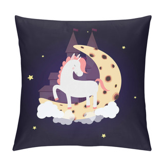 Personality  Cute Unicorn On Moon With Dream Castle Night Sky Pillow Covers