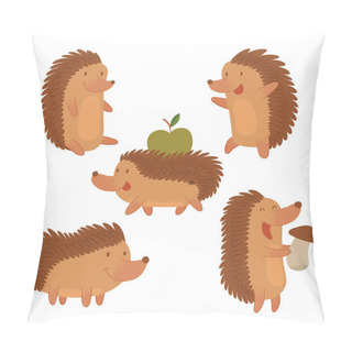 Personality  Set Of Funny Five Brown Hedgehogs Pillow Covers