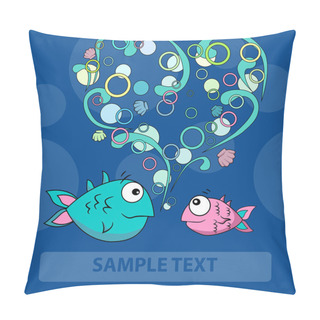 Personality  Two Love Fishes And Bubble Heart Pillow Covers