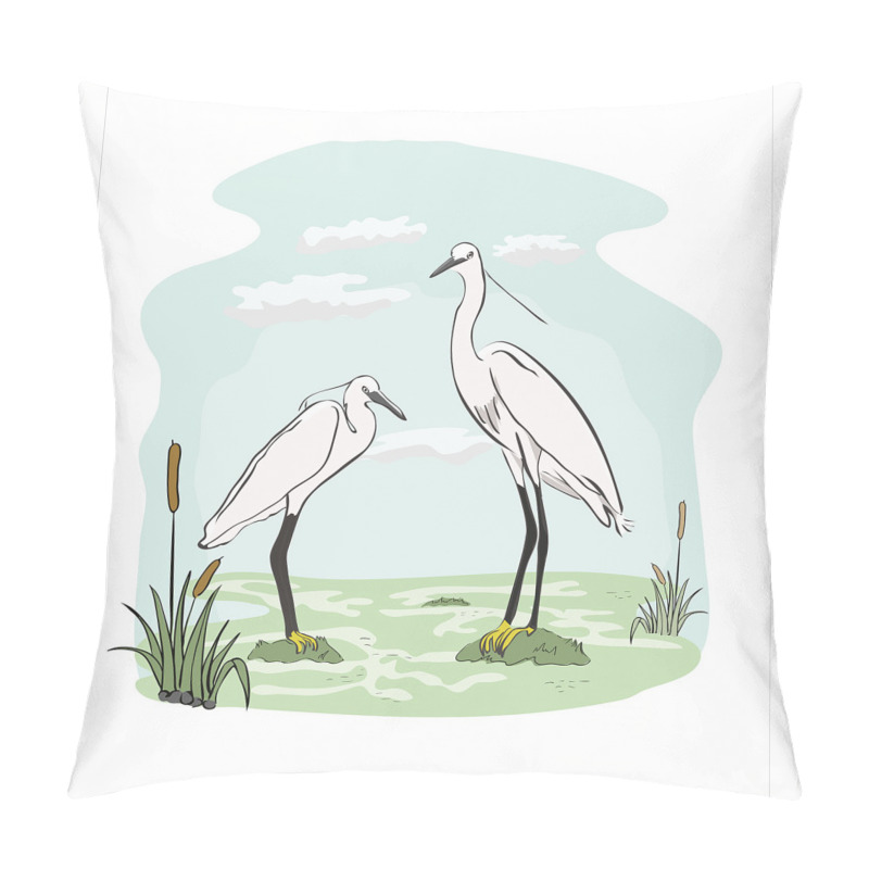 Personality  2 Herons in Marsh Cartoon pillow covers