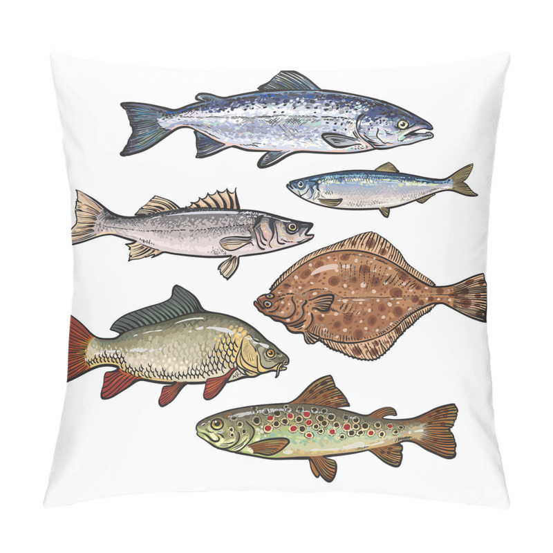 Personalise  Drawn Various Species of Fish pillow covers