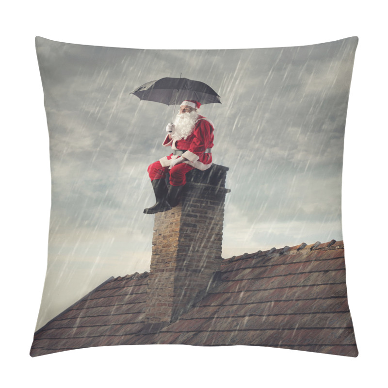 Customizable  Santa on Chimney in Rain pillow covers