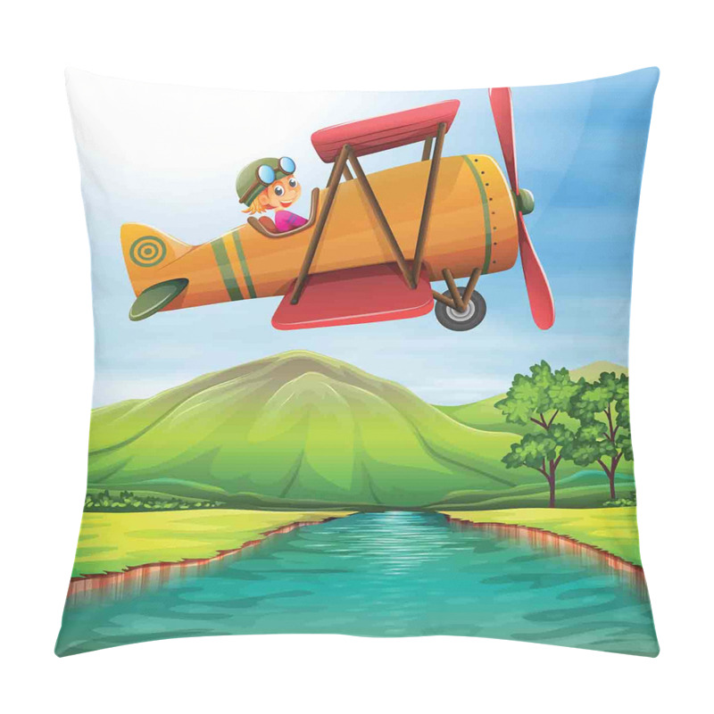 Personalise  Kid on a Biplane River pillow covers