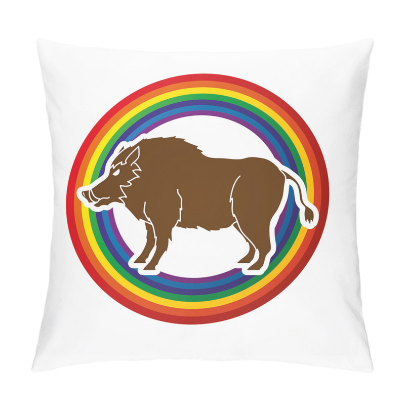 Customizable  Wild Hog Boar in Rainbow pillow covers