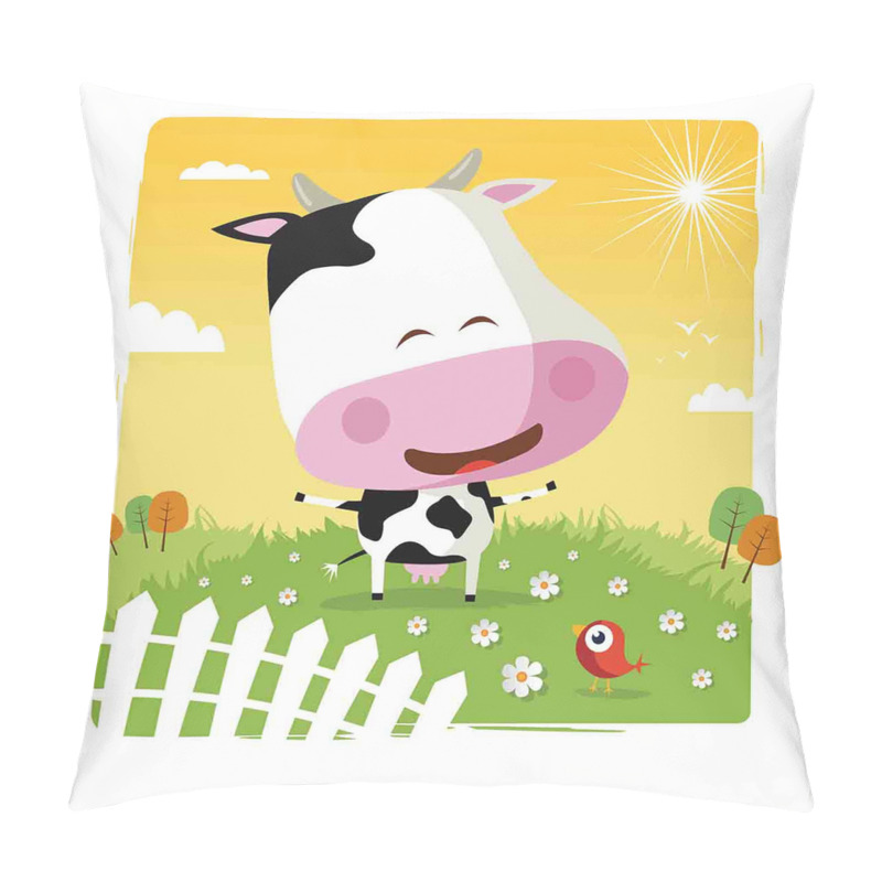Customizable Happy Cartoon Cow Ranch pillow covers