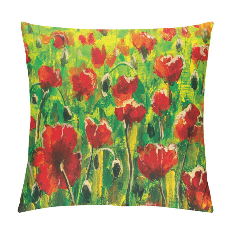 Personalise  Poppies on Green Grass pillow covers