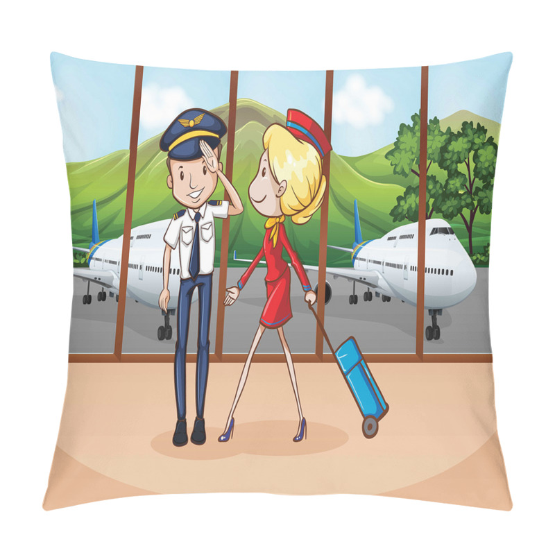 Customizable  Pilot and Hostess Cartoon pillow covers