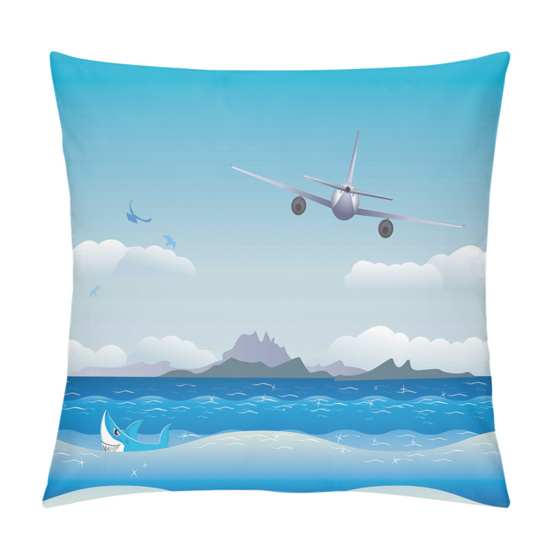 Personalise  Plane Fly on Sea and Shark pillow covers