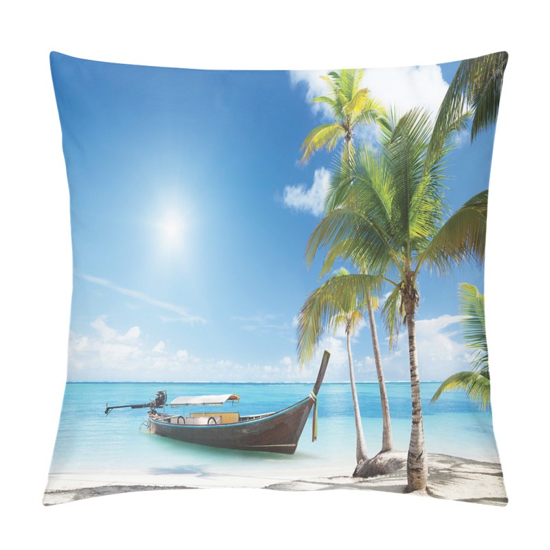Personality  Wooden Boat on Exotic Beach pillow covers