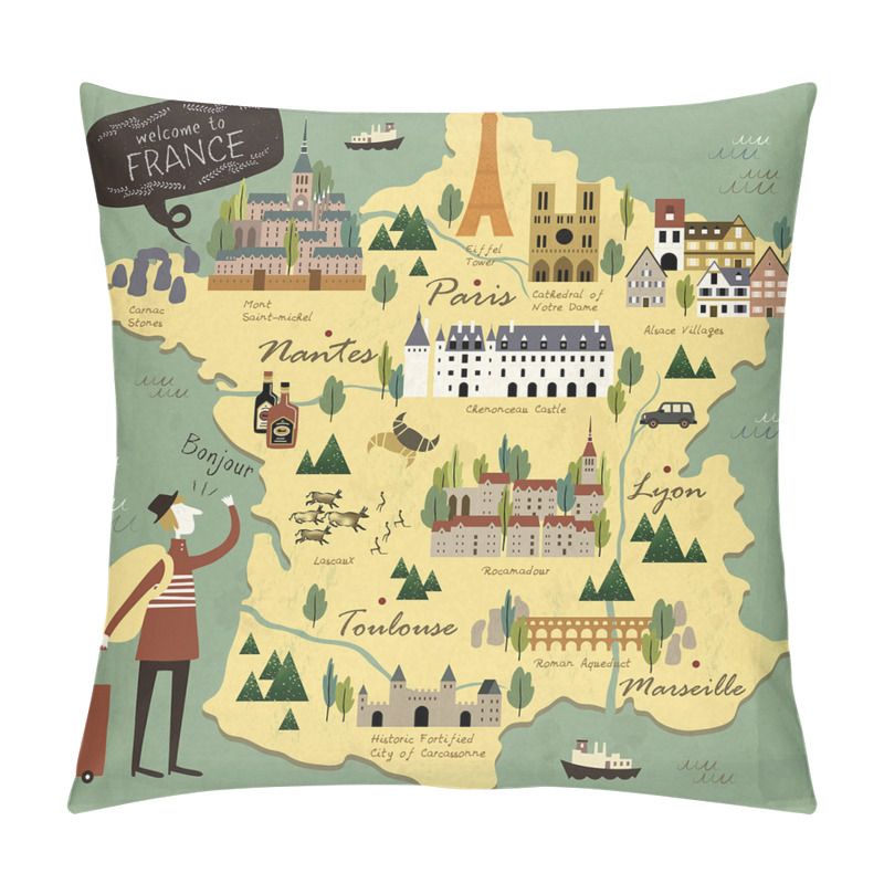 Customizable  Travel Landmarks Map Doodle pillow covers