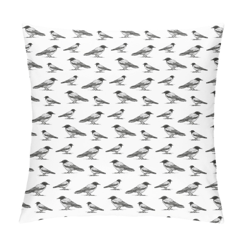 Customizable  Sketchy Monochrome Bird pillow covers