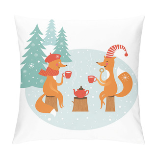 Custom  Happy Foxes Winter Pillow Covers