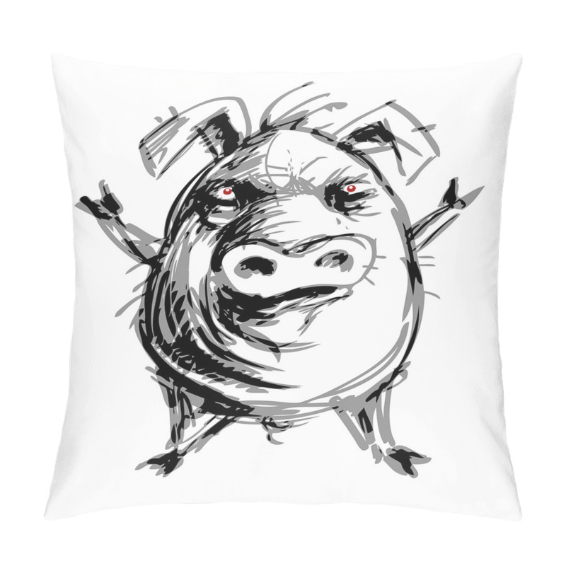 Custom  Sketch of Angry Rebel Pig pillow covers
