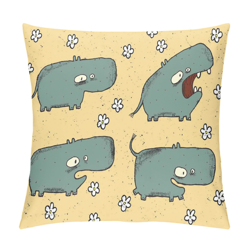 Personalise  Comic Hippo Floral Grungy pillow covers
