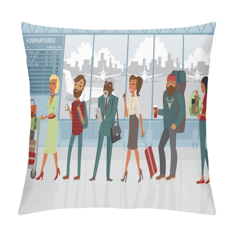 Customizable  People at Line with Luggage pillow covers
