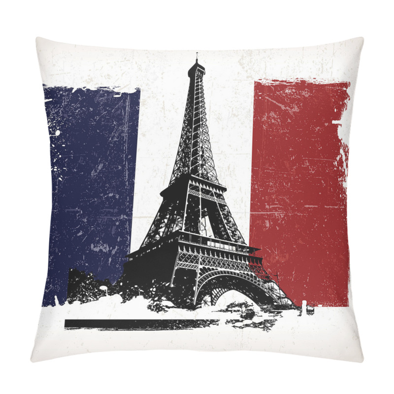 Custom  Grunge Flag Eiffel Tower pillow covers