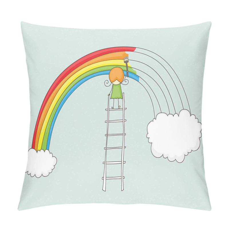 Personalise  Doodle Girl on a Ladder pillow covers