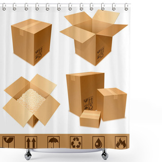 Personality  Set Of Cargo Cardboard Boxes And Signs. Shower Curtains
