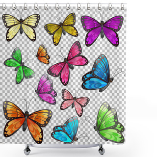 Personality  Set Of Different Butterfly On Transparent Background Illustration Shower Curtains