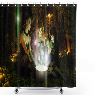 Personality  Three Beautiful Witches Are Looking In To The Magic Cauldron. Da Shower Curtains