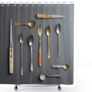 Personality  Collection Of Vintage Golden Cutlery Shower Curtains