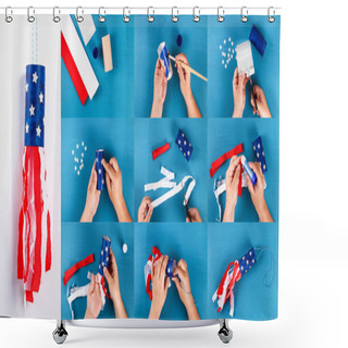 Personality  Diy Windsocks 4th Of July Toilet Sleeve Crepe Paper Colors American Flag, Red, Blue, White. Collage Shower Curtains