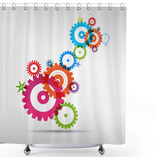 Personality  Abstract Colorful Vector Cogs - Gears On Grey Background Shower Curtains