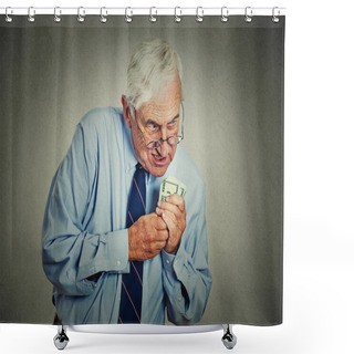Personality  Greedy Executive, CEO, Boss Mature Man Holding Dollar Banknotes Shower Curtains
