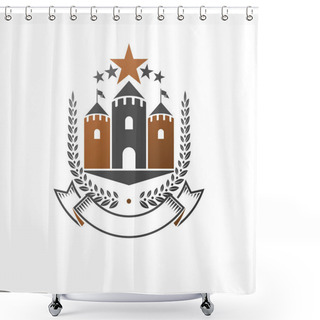 Personality  Ancient Castle Emblem. Heraldic Coat Of Arms Decorative Logo Isolated Vector Illustration. Antique Logotype In Old Style On White Background. Shower Curtains