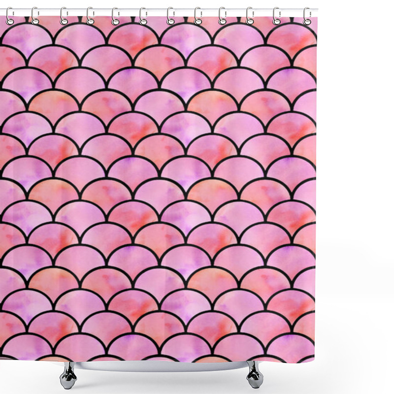 Personality  Watercolor Pink Scales Of Mermaid. Seamless Pattern Shower Curtains