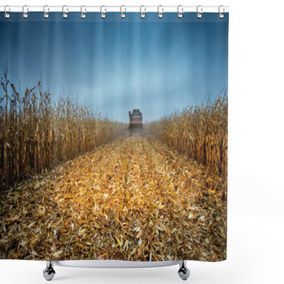 Personality  Combine Harvests On The Field Corn Shower Curtains