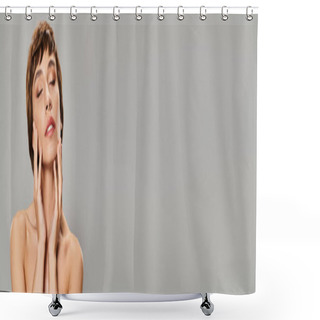 Personality  Young Woman With Hands On Face. Shower Curtains