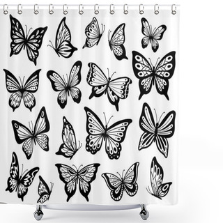 Personality  Drawing Butterflies. Stencil Butterfly, Moth Wings And Flying Insects Isolated Vector Illustration Set Shower Curtains
